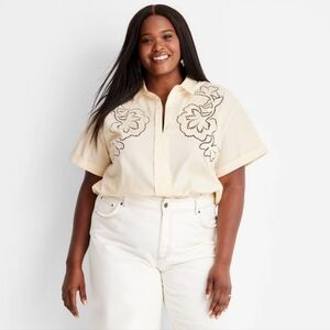 Eyelet Resort Button Down Top